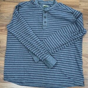 Vintage Eddie Bauer Sport Shop Henley Men's XL Long Sleeve Shirt Grey W/ Strips